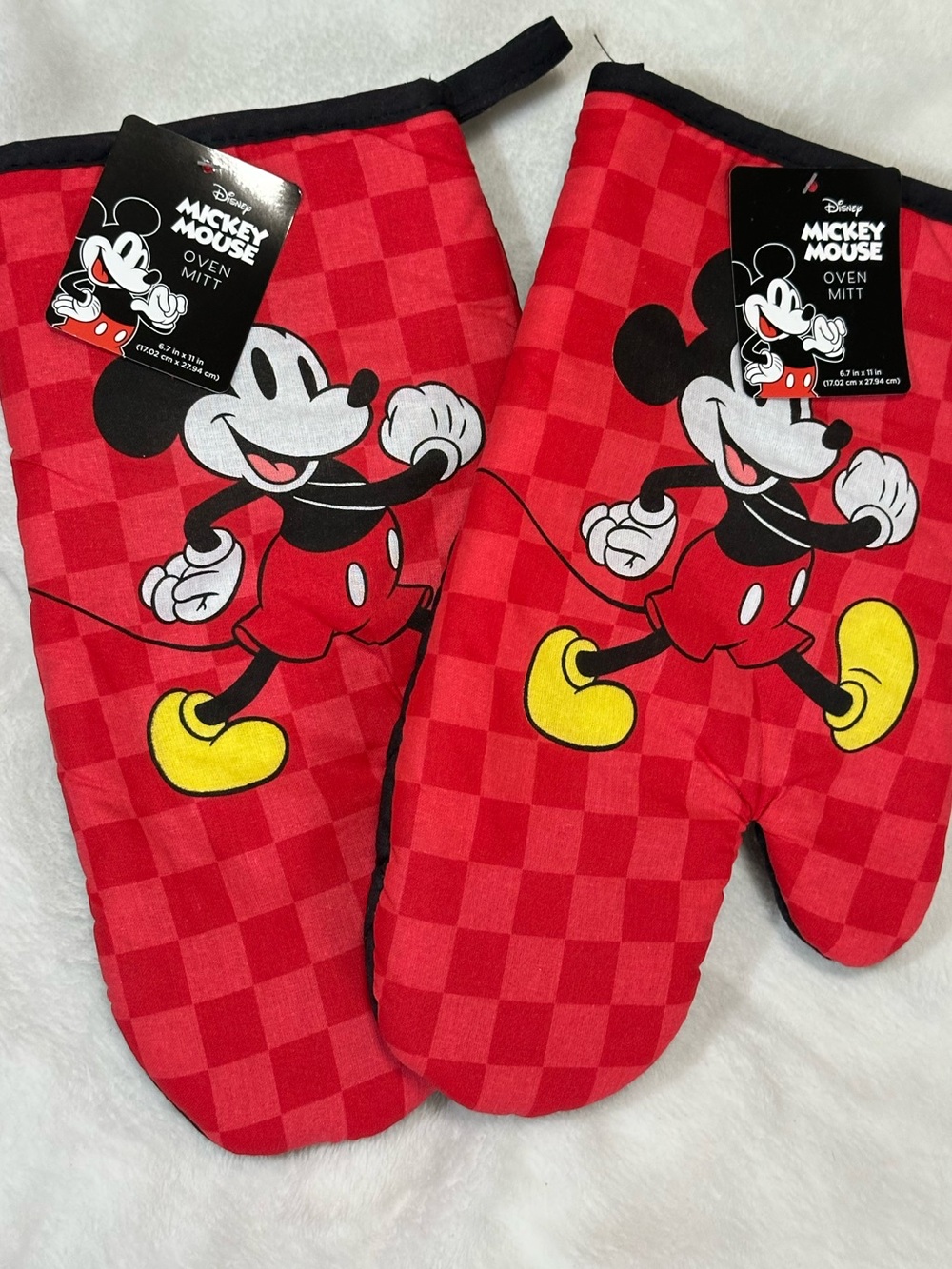 Disney Mickey Mouse Red Checkerboard Full-Size Oven Mitts Set of 2